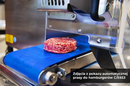 Pokaz automatycznej prasy do mięsa hamburgerów, klopsików, Maszyny do formowania napis (2).jpg